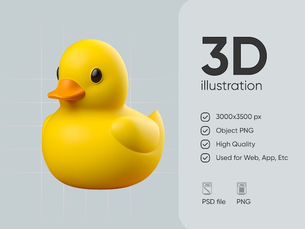 PSD yellow rubber duck isolated on white background