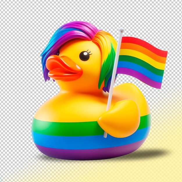 Psd yellow rubber duck rainbow colored on a transparent background
