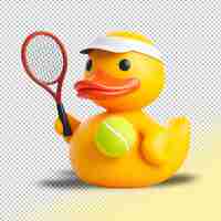 PSD psd yellow rubber duck tennis player on a transparent background