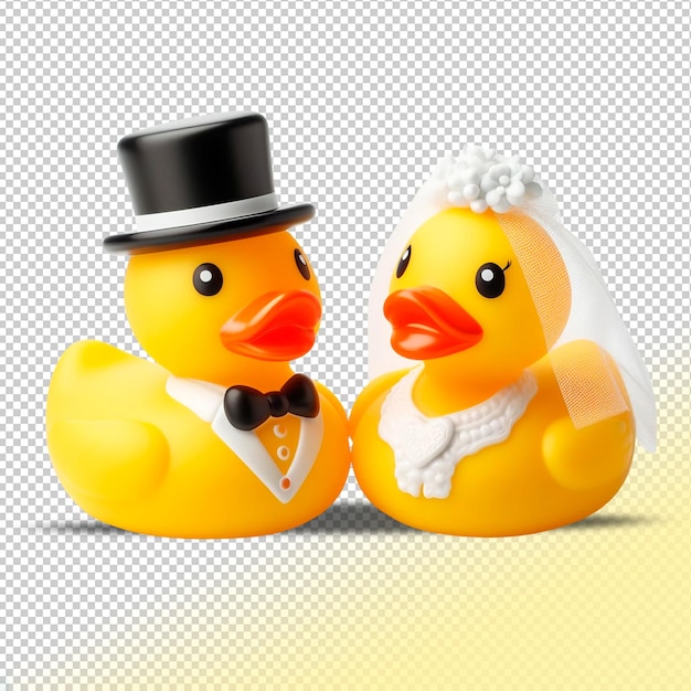 PSD psd yellow rubber ducks just married on a transparent background