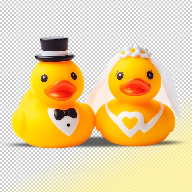 PSD psd yellow rubber ducks just married on a transparent background