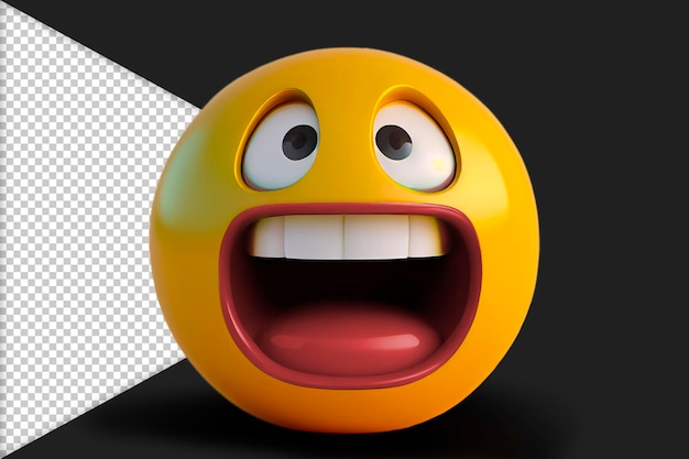 PSD psd di una faccia emoji 3d gialla spaventata con la bocca aperta e gli occhi spalancati, con uno sfondo