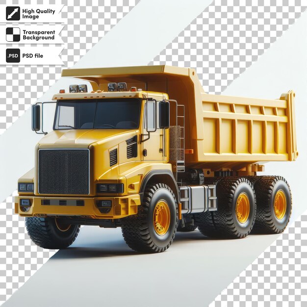 Psd yellow truck on the road on transparent background with editable mask layer