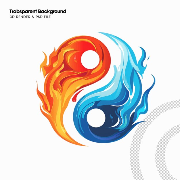 Psd yin yang fire and water element icon isolated illustration