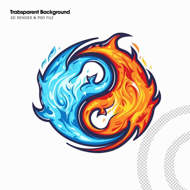 PSD psd yin yang fire and water element icon isolated illustration