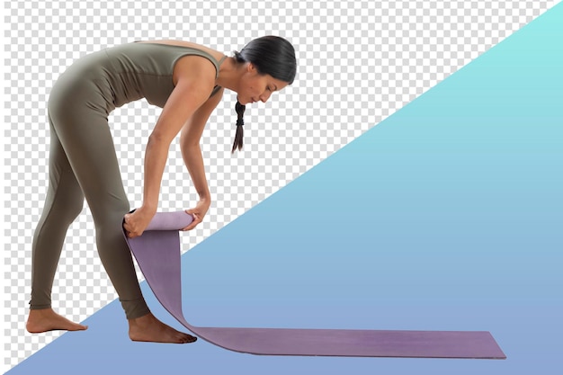 psd of young mexican woman standing rolling up her yoga mat after her class