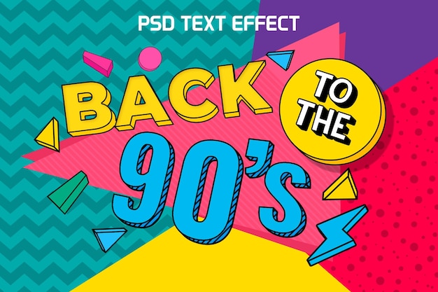 PSD z powrotem do 90 s pełnokolorowy efekt tekstu retro