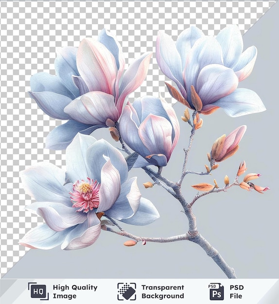 PSD psd zdjęcie pięknych akwareli magnolia kwiaty clipart i liście elementy kwiatowe
