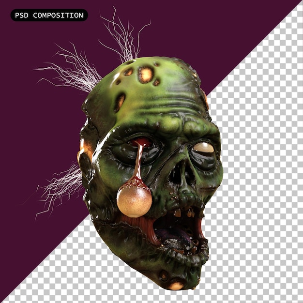 Psd zombie face realistic isolated 3d render illustration