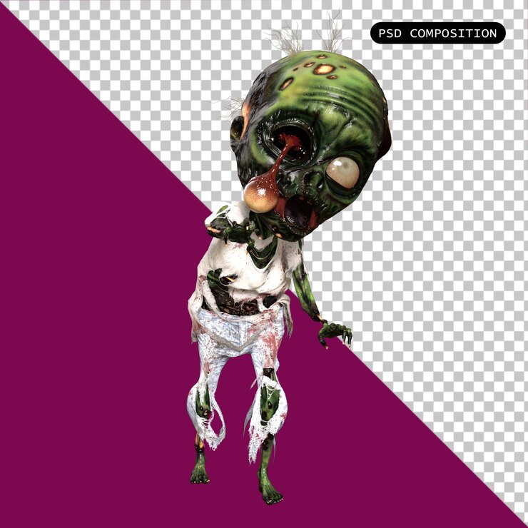 PSD psd zombie toon character realistic isolated 3d render illustration