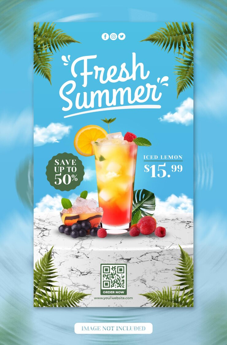 PSD zomerdrankmenu promotie sociale media instagram verhaalbannermalplaatje