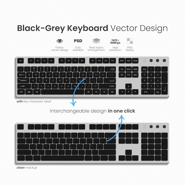 PSD psd zwart grijs toetsenbordmodel