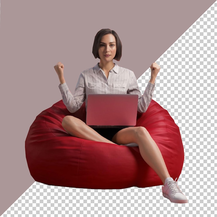 PSD psd3d рендеринг мультфильма, похожего на женщину, работающую на компьютере с прозрачным фоном