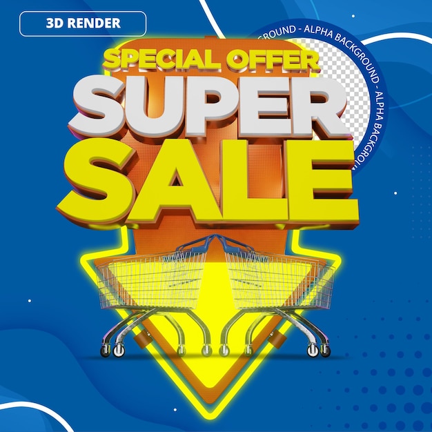 PSD psdspecial offer super sale promotion banner 3d render front orange yellow