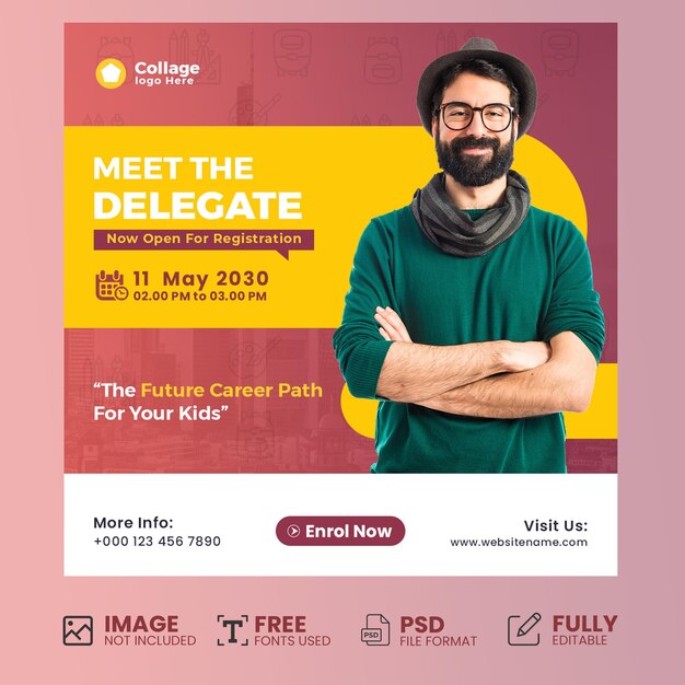 Psduniversity delegate meet visit instagram post or social media post template design