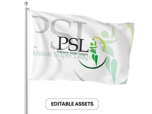 パキスタン・スーパーリーグ (PSL) のロゴを掲げたPSLの旗