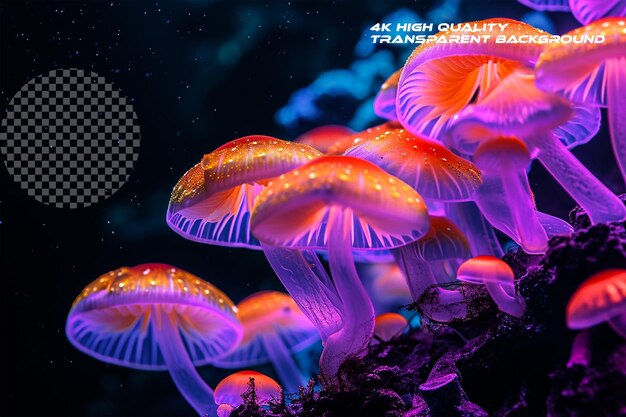 Psychedelic decorative mushrooms on transparent background