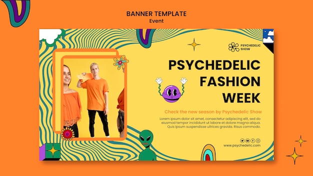 PSD modello di banner per la settimana della moda psichedelica