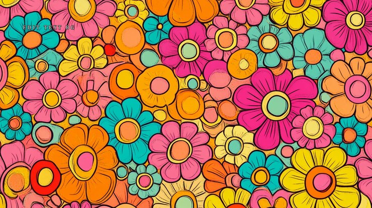 PSD psychedelic floral pattern with vibrant colors and various flower shapes