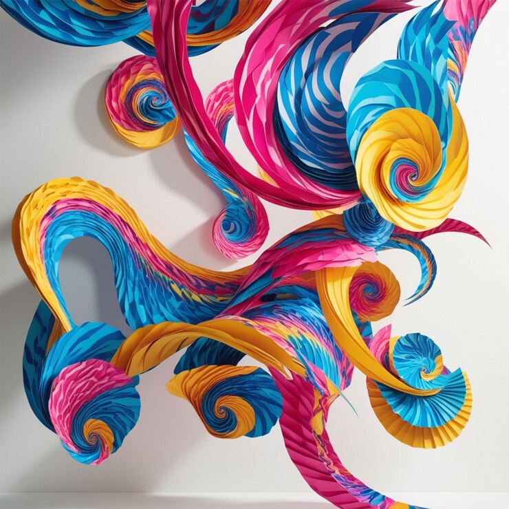 PSD psychedelic paper shapes with copy space