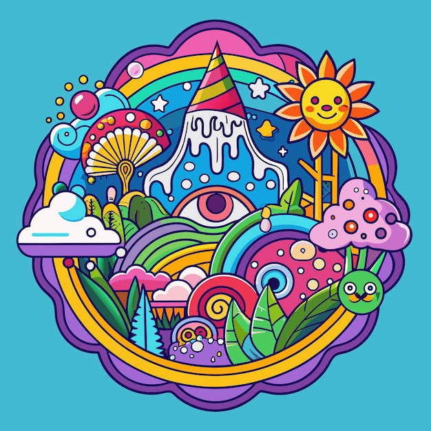 PSD psychedelic snowman colorful rainbow sticker vector art