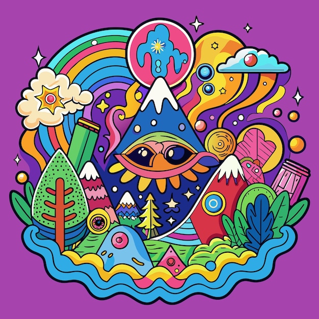 PSD psychedelic vision colorful eye sticker vector art