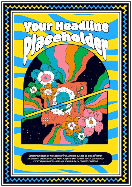 PSD psychedeliczne wydarzenie plakatowe z ilustracją grime art