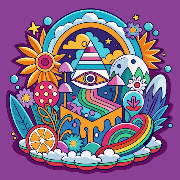 Psychedelische persona kleurrijke cartoon sticker vector art