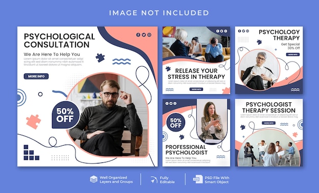 Psychologist medical care instagram post template