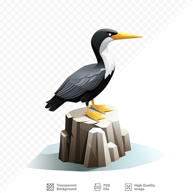 PSD ptak stojący na skale przed obrazem ptaka.