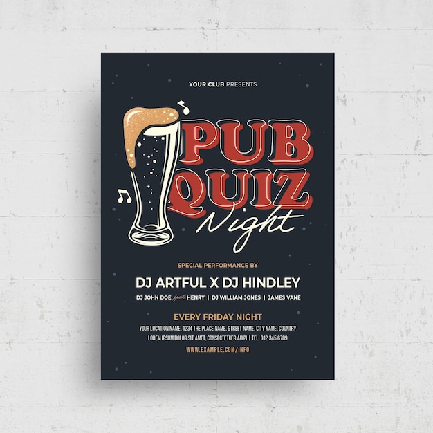 Modello per la notte del quiz sul pub