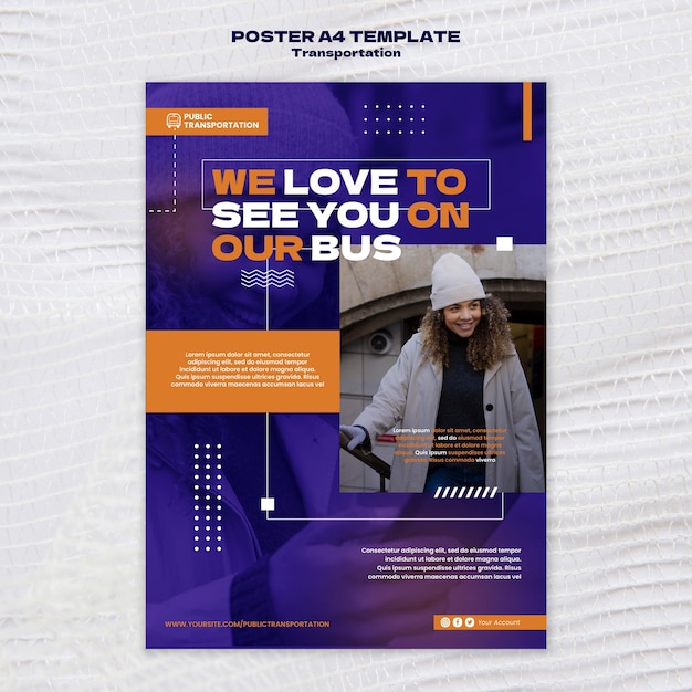 PSD public bus transportation vertical poster template with dots design