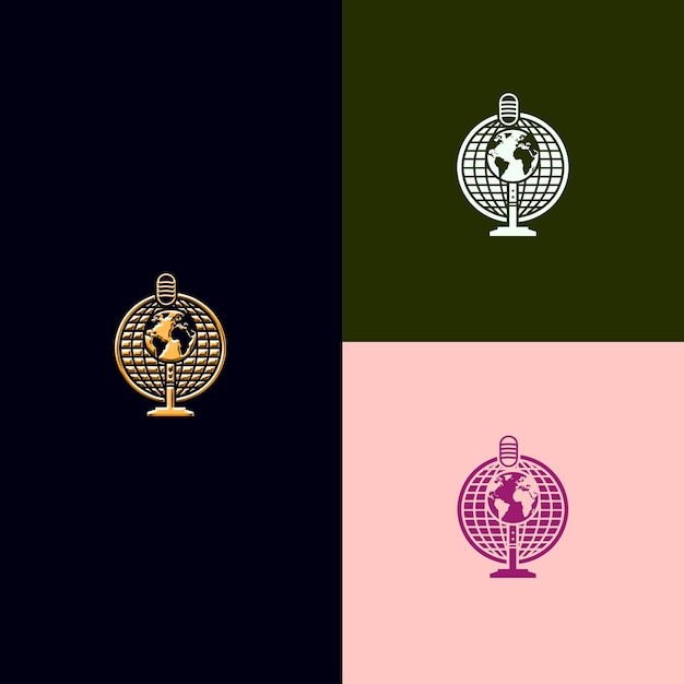 PSD Логотип премии по связям с общественностью с микрофоном и глобусом