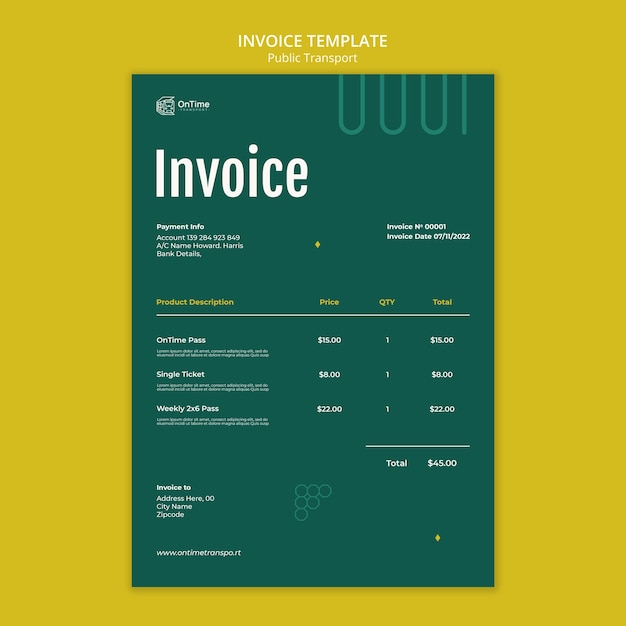 Modello di fattura del trasporto pubblico