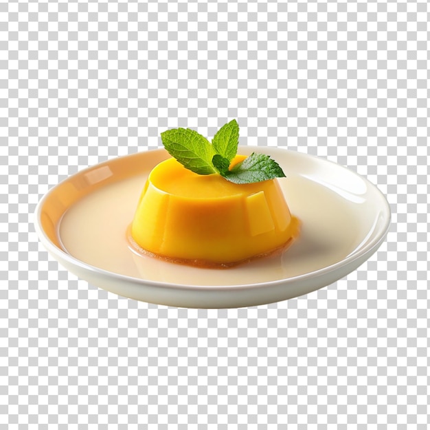 PSD pudding z mango na talerzu na białym izolowanym na przezroczystym tle