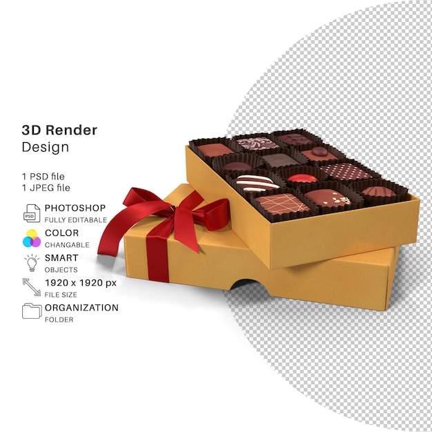 PSD pudełko czekoladek modelowanie 3d plik psd realistyczny