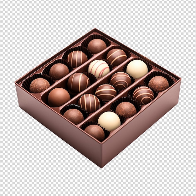 PSD pudełko czekoladowych cukierków izolowane na przezroczystym tle
