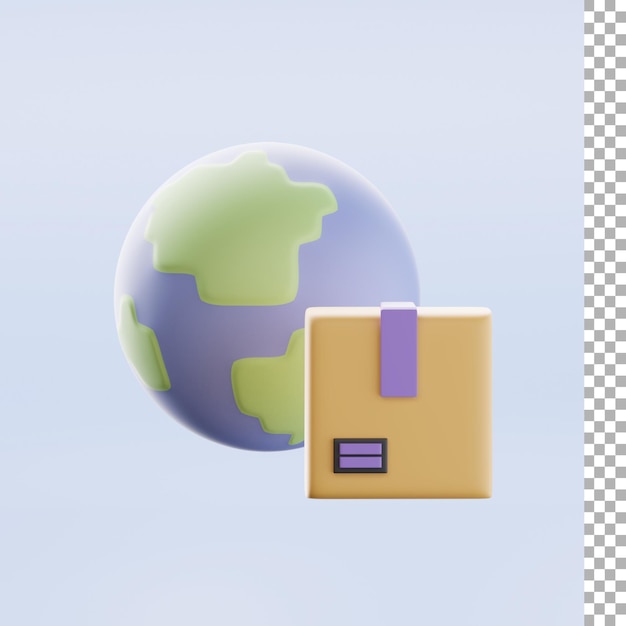 PSD pudełko i kula ziemska ikona 3d