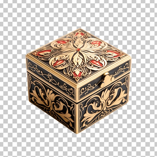 PSD pudełko na biżuterię ze złotymi kolczykami w kształcie serca izolowanymi na przezroczystej