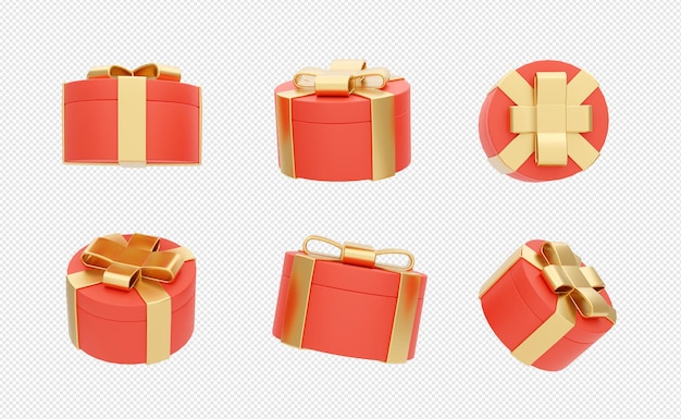 Pudełko na prezent z ikoną 3D prezentuje czerwone złoto luksus