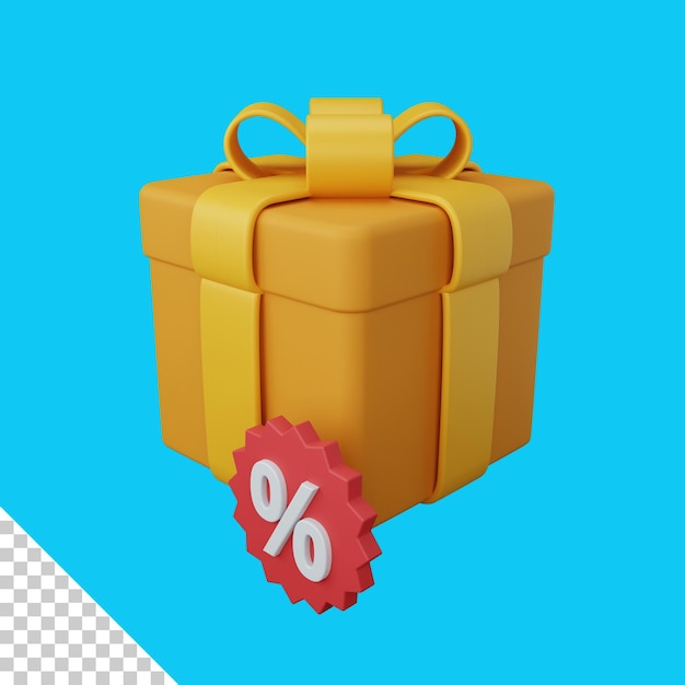 Pudełko prezentowe z renderowaniem 3d ze zniżką izolowane przydatne w e-commerce lub biznesowym projektowaniu online