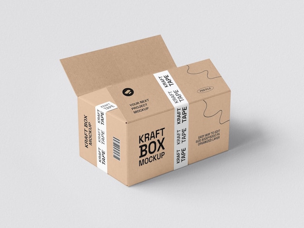 PSD pudełko transportowe kraft z makietą taśmy do pakowania