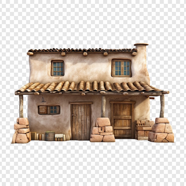 PSD pueblo house isolated on transparent background