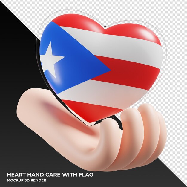 Puerto rico vlag met hart handverzorging realistische 3d-textuur