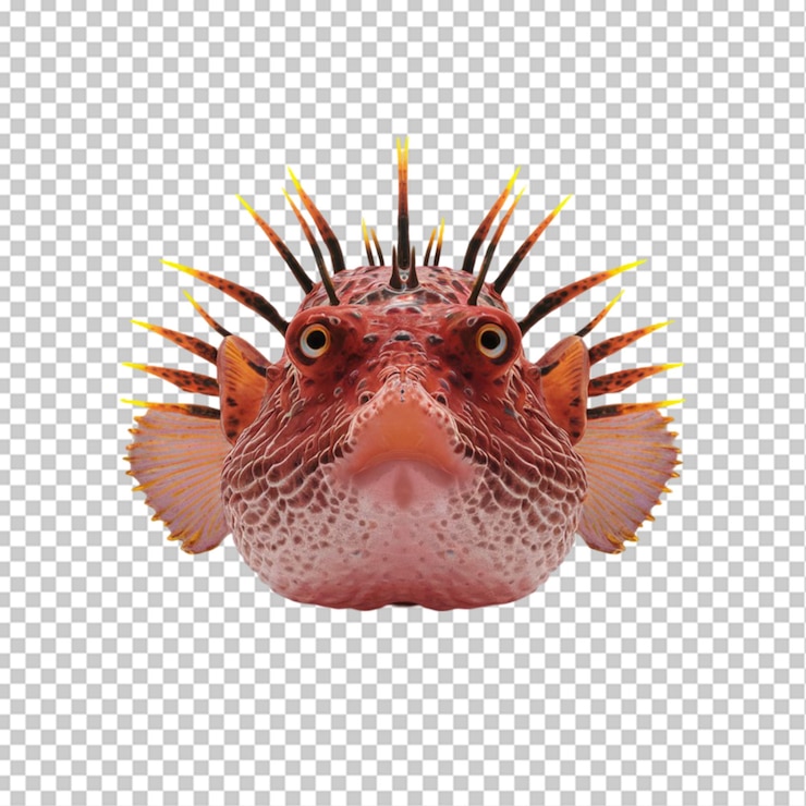 PSD pufferfish with spines extended isolated on transparent background