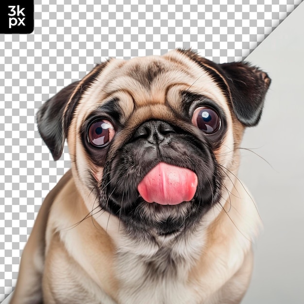 PSD a pug dog with a sharp tongue sticking out