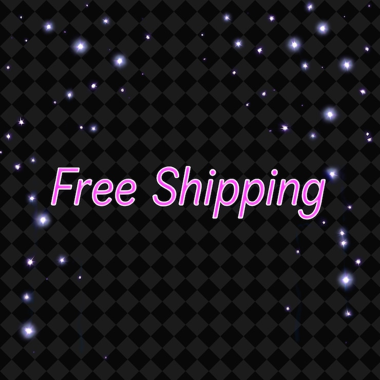 PSD pulsating free shipping text glows in neon soft blue and purple encircled by twinkling fairy lights