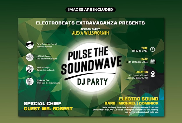 Pulse the soundwave дизайн флаера для социальных сетей, шаблон дизайна флаера для музыкальной вечеринки и танцевальной вечеринки