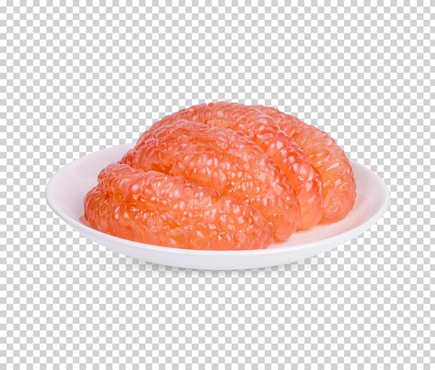 Pummelo peeled in a white plate isolated premium psd