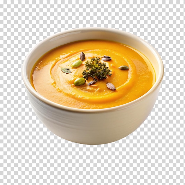 PSD pumpkin and carrot cream soup isolated on transparent background